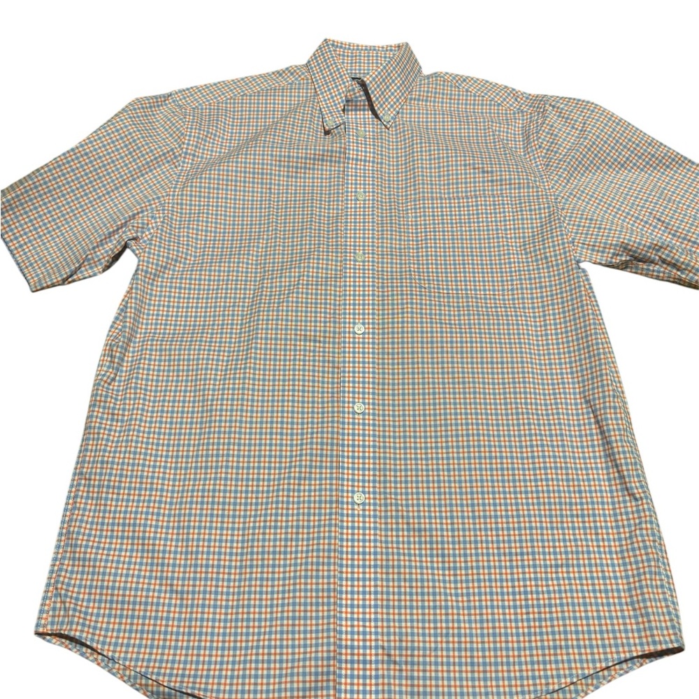 Jos A Bank Traditional Fit Blue and Orange Checkered Medium Sized Shirt